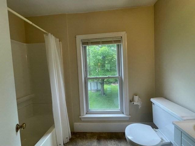 268-270 Providence Rd, Grafton, MA 01560 - bathroom featuring vanity, toilet, shower / tub combo, and wood finished floors