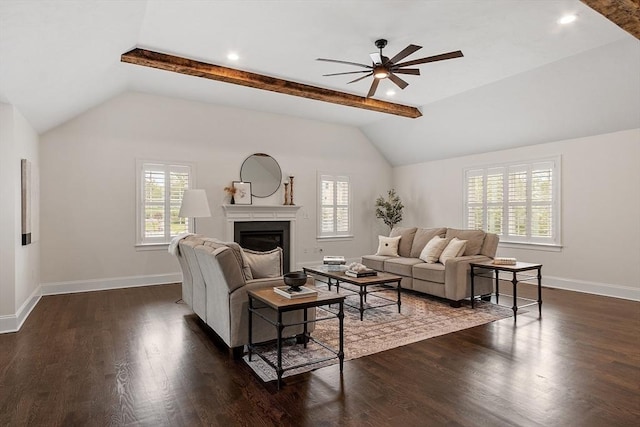 32 Gilman Rd, Billerica, MA 01862 - living area with plenty of natural light, a ceiling fan, baseboards, and dark wood-style flooring