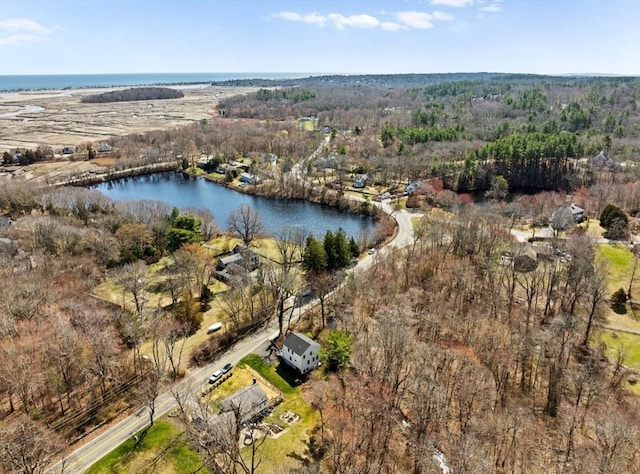 bird's eye view featuring a water view