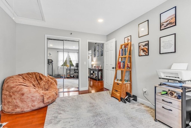 124 Tennis Plaza Rd Unit 2, Dracut, MA 01826 - sitting room with recessed lighting, wood finished floors, and attic access