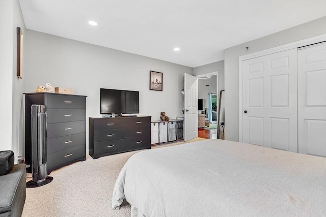 124 Tennis Plaza Rd Unit 2, Dracut, MA 01826 - bedroom with light colored carpet, a closet, and recessed lighting