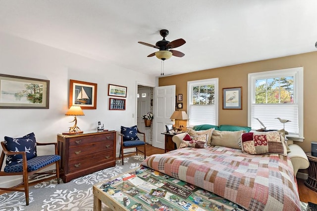 39 Bennets Neck Dr, Bourne, MA 02559 - bedroom featuring ceiling fan and wood finished floors