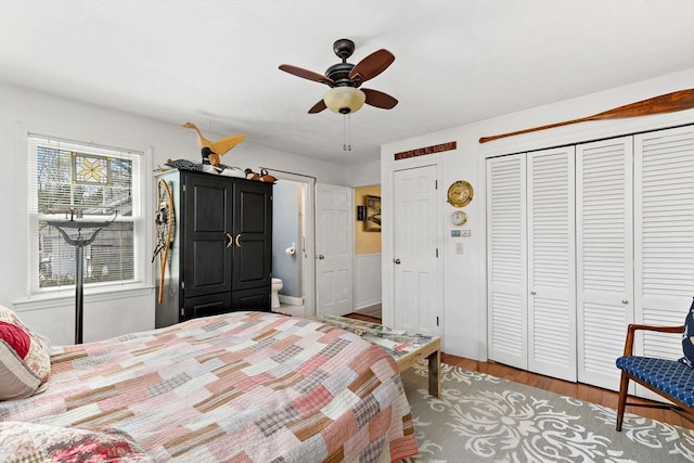 39 Bennets Neck Dr, Bourne, MA 02559 - bedroom featuring wood finished floors, ceiling fan, and two closets