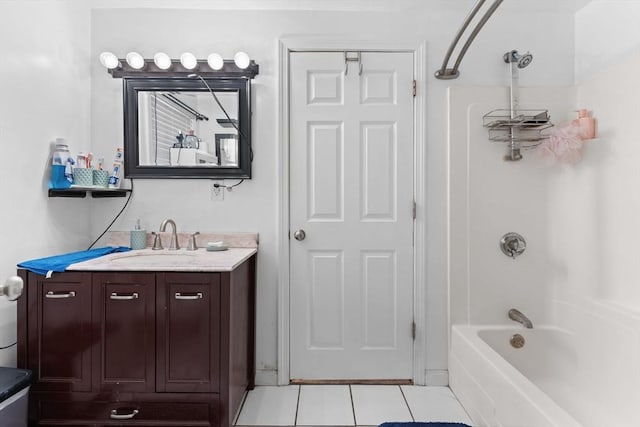 bathroom featuring tile patterned floors, vanity, and tub / shower combination