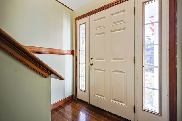 foyer featuring plenty of natural light and dark hardwood / wood-style floors