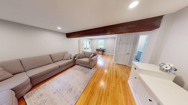 49 Tremont St, Billerica, MA 01821 - living room with recessed lighting, light wood finished floors, beam ceiling, and baseboards