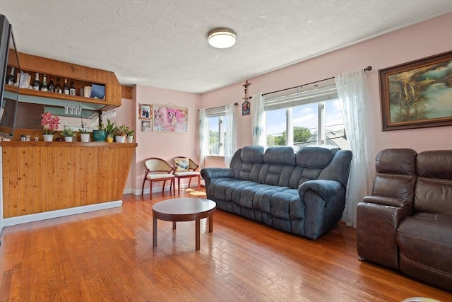 66 Adams St, Revere, MA 02151 - living room featuring wood finished floors, a textured ceiling, and bar area