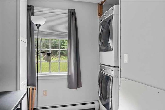 110 Northbridge Rd, Mendon, MA 01756 - laundry area featuring stacked washer / dryer and a baseboard heating unit
