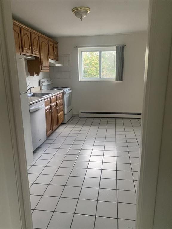22 Bryon Rd Unit 3, Boston, MA 02467 - kitchen with white range with electric cooktop, dishwashing machine, under cabinet range hood, a sink, and light countertops