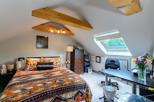 25 Taft St Unit 25, North Adams, MA 01247 - bedroom featuring a skylight, vaulted ceiling, carpet, and a desk