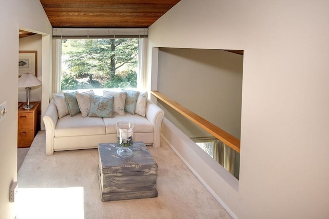 79 Myles View Dr, Duxbury, MA 02332 - living area featuring wood ceiling, carpet flooring, and vaulted ceiling