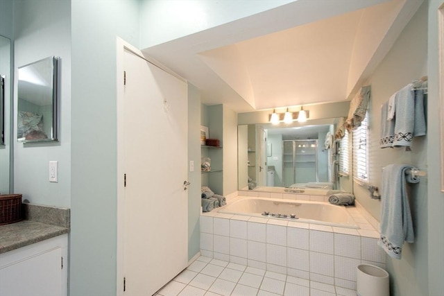 79 Myles View Dr, Duxbury, MA 02332 - bathroom with a garden tub, tile patterned floors, and vanity