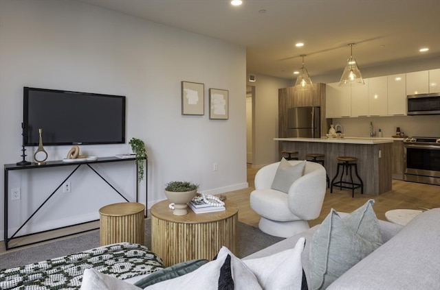 living room with light hardwood / wood-style floors