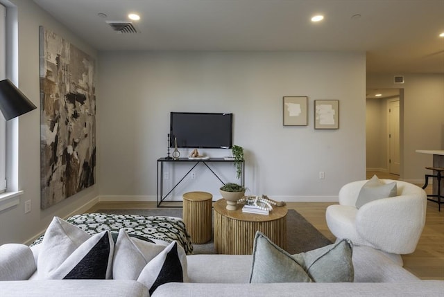 living room with light wood-type flooring