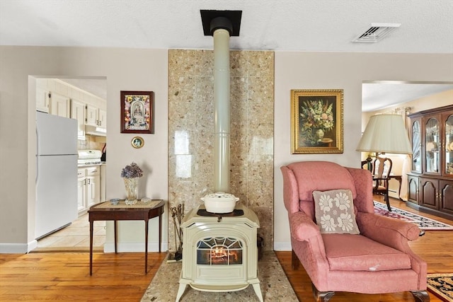 114 Cypress Dr, Swansea, MA 02777 - living area with a wood stove and light wood-style floors