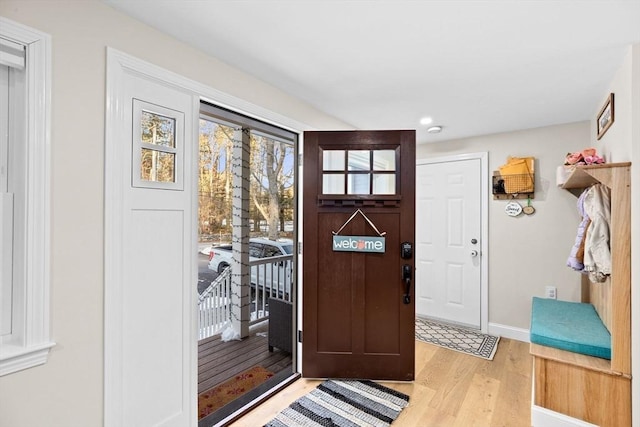 doorway to outside featuring light hardwood / wood-style flooring