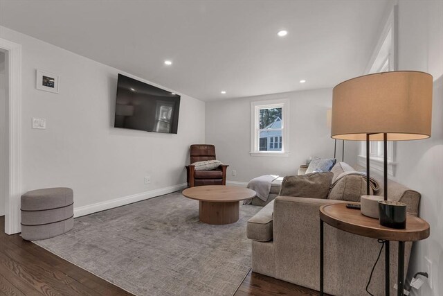 61 Greenwood Ave, Stoughton, MA 02072 - living area featuring dark wood-type flooring, recessed lighting, and baseboards