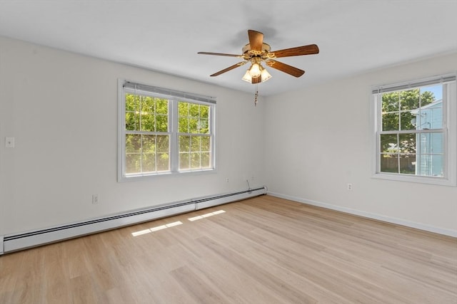 447 Old Connecticut Path, Framingham, MA 01701 - empty room with a baseboard radiator, wood finished floors, a ceiling fan, and baseboards