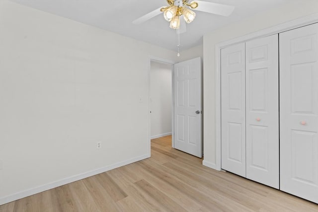 447 Old Connecticut Path, Framingham, MA 01701 - unfurnished bedroom with light wood-type flooring, baseboards, a closet, and ceiling fan