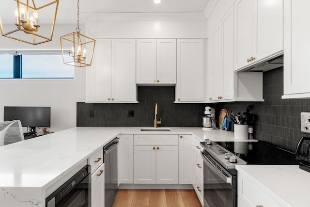 388 Athens St Unit 1, Boston, MA 02127 - kitchen featuring a sink, a chandelier, electric stove, dishwasher, and under cabinet range hood