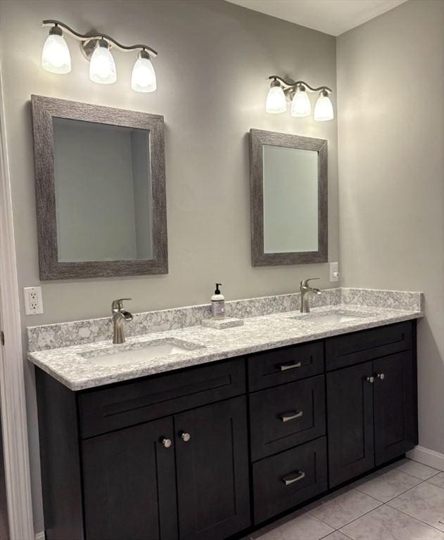 7 Hemlock, Kingston, MA 02364 - full bath featuring tile patterned flooring, double vanity, baseboards, and a sink