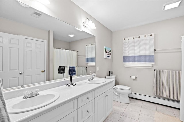 7 Hemlock, Kingston, MA 02364 - full bathroom featuring tile patterned flooring, visible vents, a baseboard heating unit, and a sink