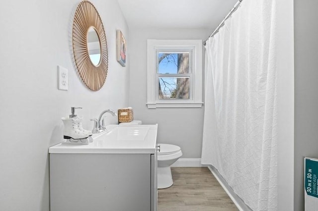 bathroom featuring vanity, toilet, and wood-type flooring