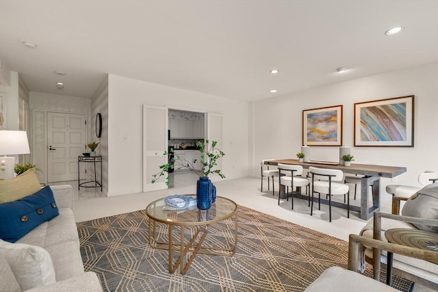 210 Nahanton St Unit 504, Newton, MA 02459 - carpeted living area with recessed lighting