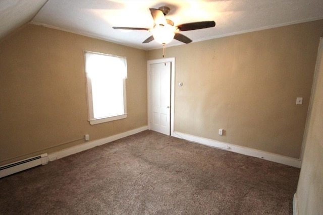 75 Wachusett St, Franklin, MA 02038 - carpeted spare room featuring a ceiling fan, a baseboard heating unit, lofted ceiling, and baseboards