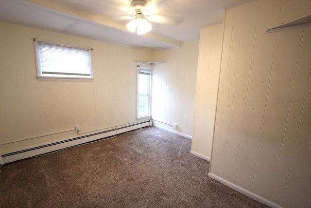 75 Wachusett St, Franklin, MA 02038 - carpeted empty room featuring a baseboard heating unit, a ceiling fan, and baseboards