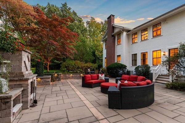 patio terrace at dusk featuring an outdoor hangout area