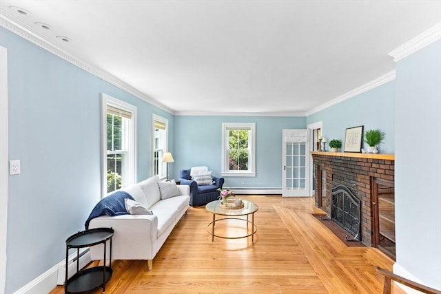 100 Gilbert St, Mansfield, MA 02048 - living room with baseboard heating, plenty of natural light, baseboards, and ornamental molding