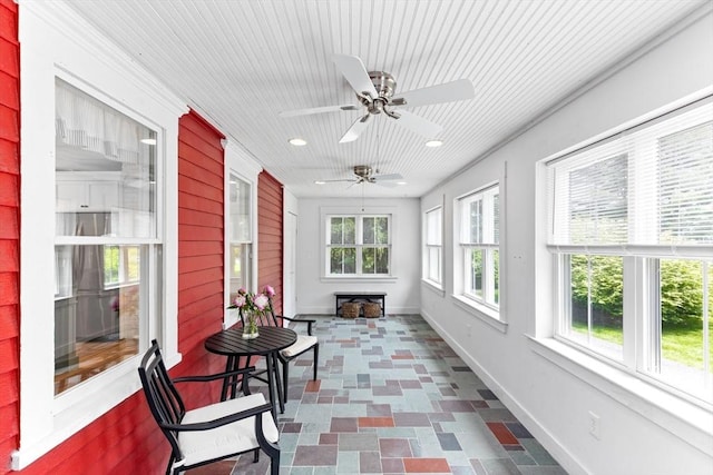 100 Gilbert St, Mansfield, MA 02048 - sunroom with recessed lighting, ceiling fan, and baseboards