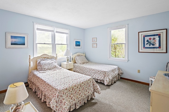 bedroom featuring carpet flooring and a textured ceiling