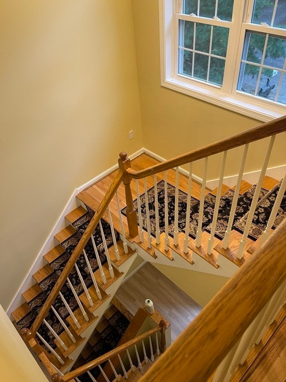 staircase featuring hardwood / wood-style floors