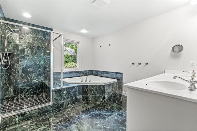 1205 Magnolia Dr Unit 1205, Wayland, MA 01778 - bathroom with a bath, a marble finish shower, double vanity, and marble finish floors