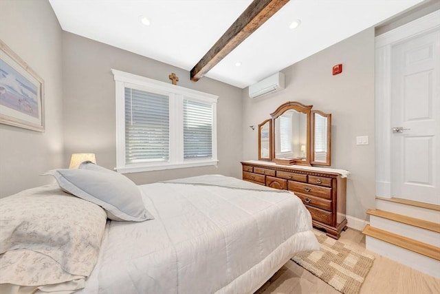 600 Shirley St Unit 3, Winthrop, MA 02152 - bedroom featuring a wall mounted AC, beam ceiling, light wood finished floors, recessed lighting, and baseboards