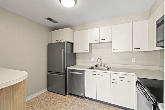 kitchen featuring sink, stainless steel appliances, and white cabinets