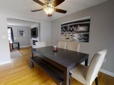 15 Northside Ct, Haverhill, MA 01830 - dining room with light wood-type flooring and a ceiling fan