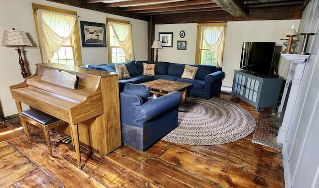 5 Putnam Hill Rd, Sutton, MA 01590 - living area with beam ceiling, hardwood / wood-style floors, and healthy amount of natural light