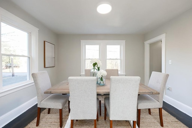 dining room featuring dark hardwood / wood-style flooring and plenty of natural light