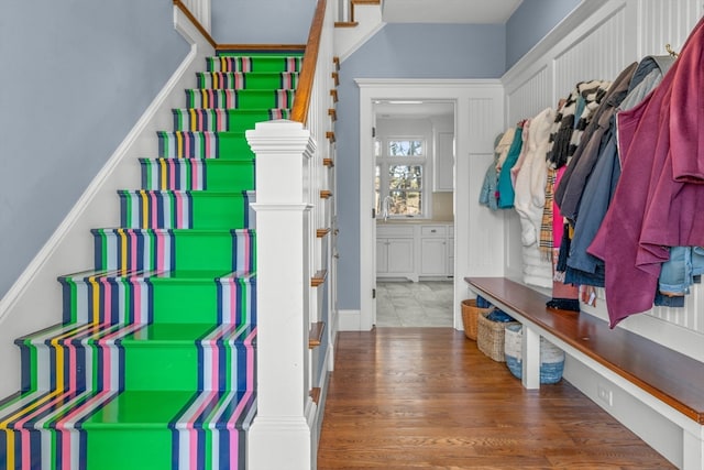 mudroom featuring hardwood / wood-style floors and sink