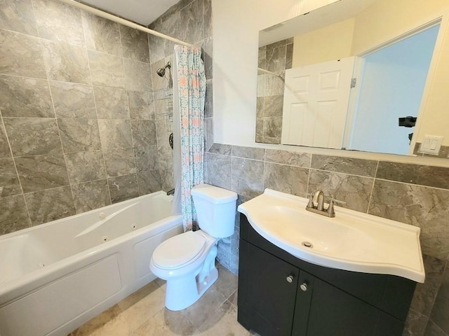 90 Quincy Shore Dr Unit 303, Quincy, MA 02171 - full bathroom featuring tile walls, a combined bath / shower with jetted tub, and vanity