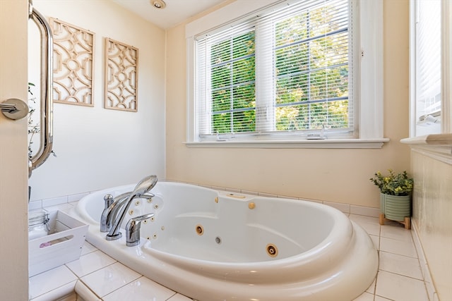 bathroom featuring tile patterned flooring and a washtub