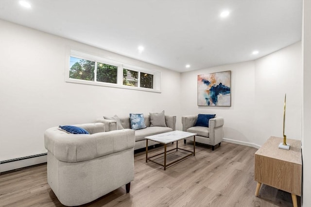 26 Parsons Dr, Swampscott, MA 01907 - living area featuring recessed lighting, light wood finished floors, baseboard heating, and baseboards
