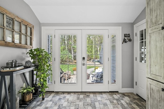 4 Rowley Rd, Topsfield, MA 01983 - doorway to outside featuring lofted ceiling, french doors, and baseboards