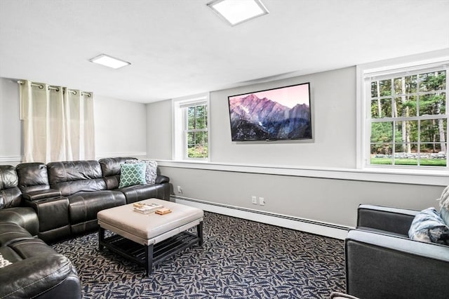 4 Rowley Rd, Topsfield, MA 01983 - carpeted living room featuring a baseboard heating unit