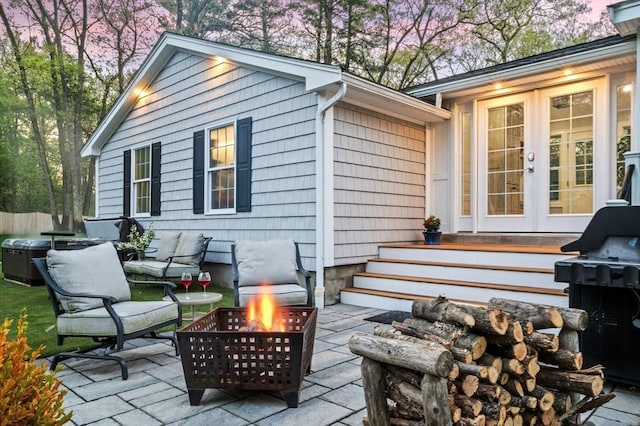 4 Rowley Rd, Topsfield, MA 01983 - view of patio / terrace with french doors and an outdoor fire pit