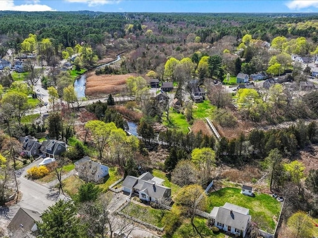 bird's eye view featuring a residential view and a view of trees