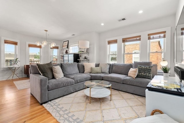 10 Silvey Pl Unit 3, Somerville, MA 02143 - living area featuring a chandelier, light wood-style floors, and recessed lighting
